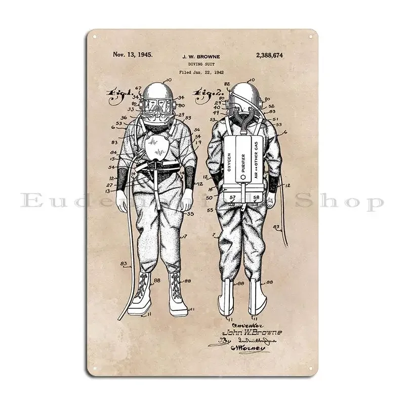 Patent Art Browne 1945 Diving Suit Metal Sign Poster Kitchen Design Custom Customized Cinema Tin Sign Poster