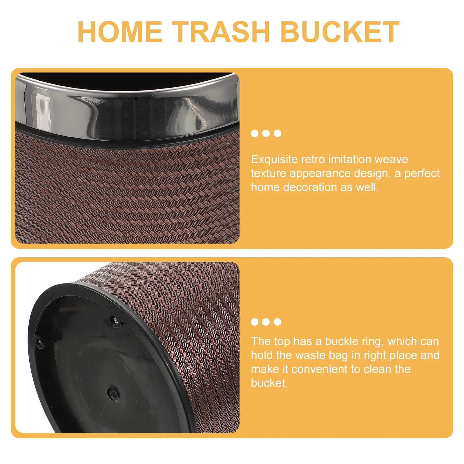 

Large Capacity Retro Trash Can Wear-Resistant Plastic Material Bathroom Bedroom Kitchen Office Decorative Waste Basket Home