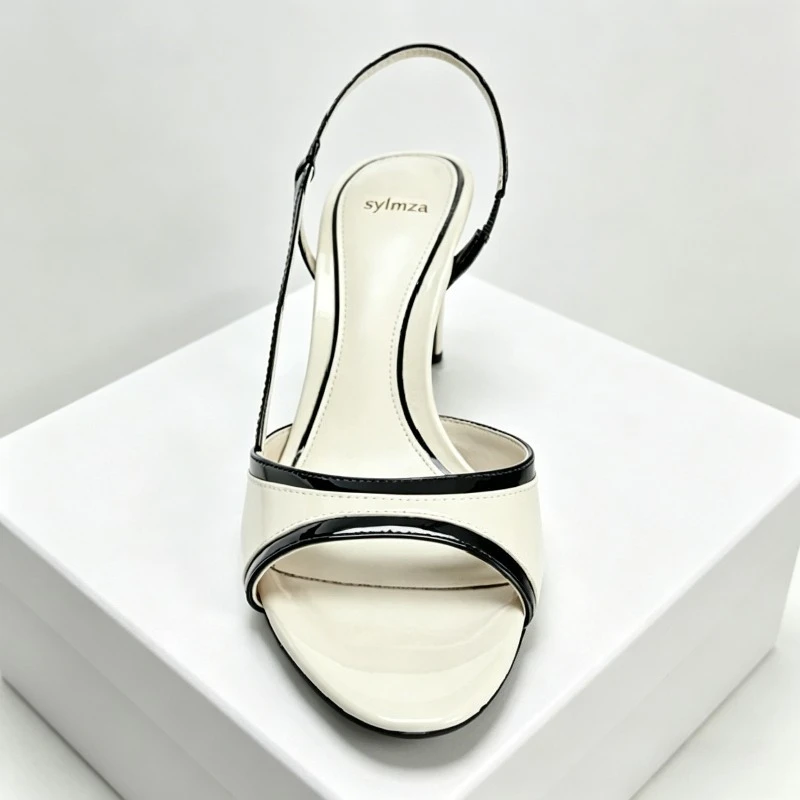 Elegant Round Toe Slingback Sandals Women Color Blocking Hollow Elegant Stiletto Heels Dress Shoes Luxury High Heels Summer 2026