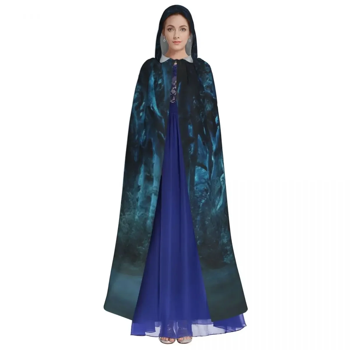 Moonlight Trees Road Hooded Cloak Polyester Unisex Witch Cape Costume Accessory