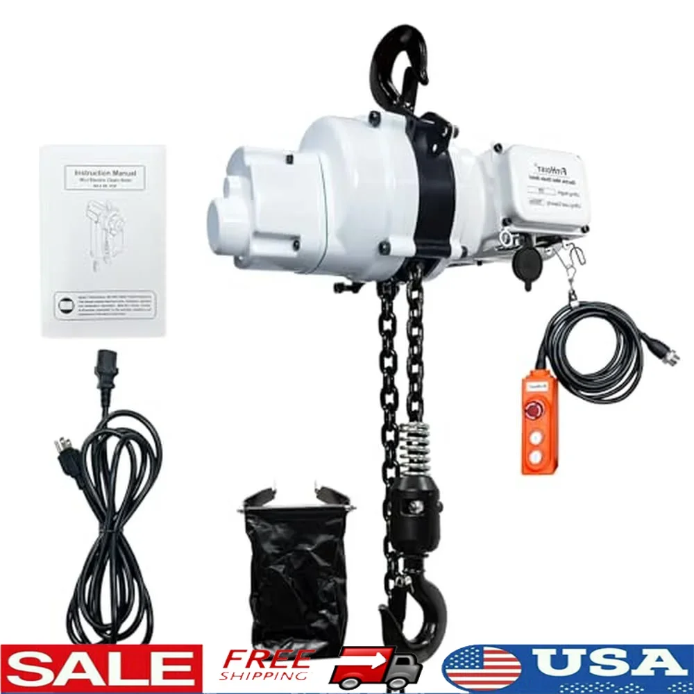 Electric Chain Hoist 1100lbs 13ft Remote Control 10ft Lifting Height Emergency Stop Double Chain G80 Steel Safety Clamp