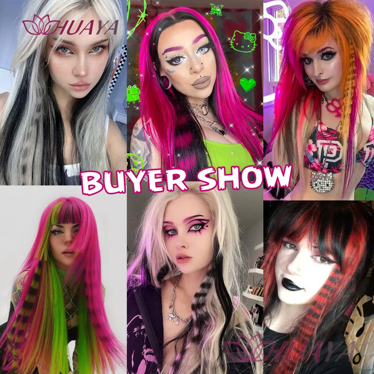 Synthetic Clip in Hair Extension Colorful Fake Hair Clip In One Piece Hairpiece For Women Y2K Colorful Hair Extensions Leopard