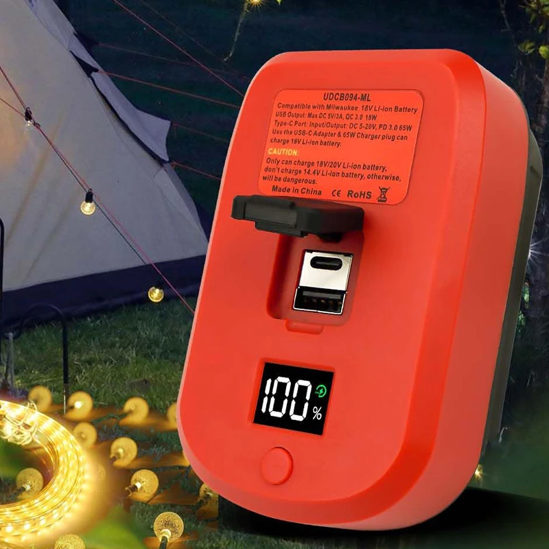 

Battery Charger and Discharge Adapter with USB Type-C Ports 65W Fast Charger Compatible for Milwaukee 18V Lithium Ion Batteries