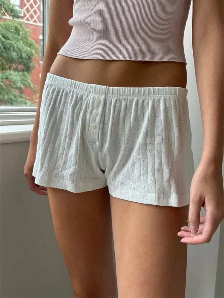 CHRONSTYLE Y2K Print Shorts Women Front Buttons Elastic Waist Casual Homewear Summer Vintage Lace Short Pants Bottoms Streetwear