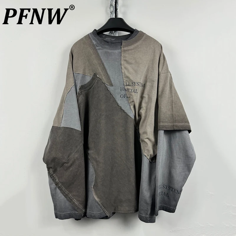 PFNW New Silhouette Loose Splicing Deconstructed High Quality Long Sleeve O-neck Sweatshirt Men's Oversized Pullover Top 28W5778