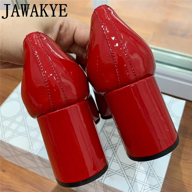 High Quality Luxury Women Buckle Pumps Chunky Round Heels Patent Leather Sandals for Women Female Brand Designer Heels Shoes