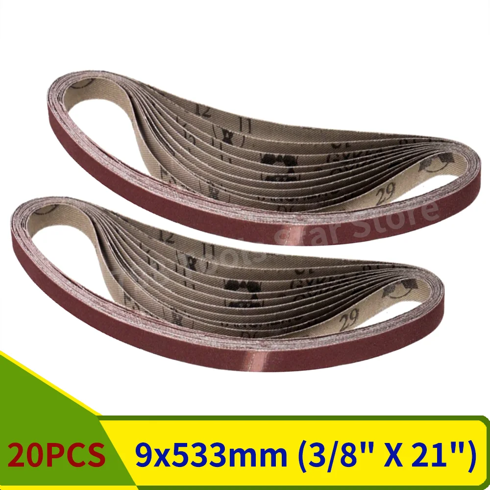 

20PCS 3/8 x 21 Inch Sanding Belts for Air Belt Sander, 9 x 533 mm Abrasive Belt for Wood，Aluminum Oxide Belt Sander 40-1000 Grit