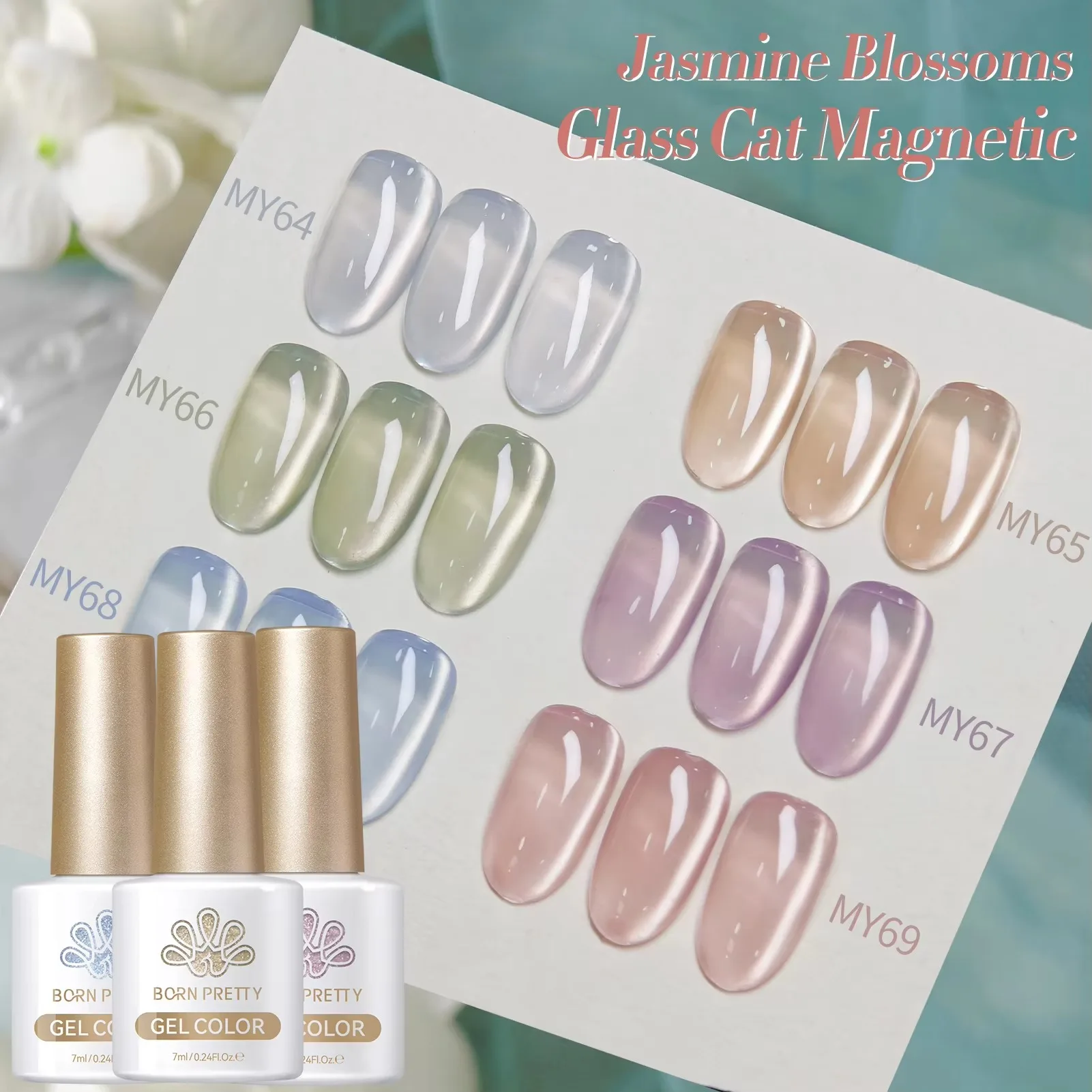 

BORN PRETTY 6 Color/Set Moonlight Crystal Cat Magnetic Gel Nail Polish Jasmine Blossoms UV Soak Off Gel Varnish Glass Bead 7ml