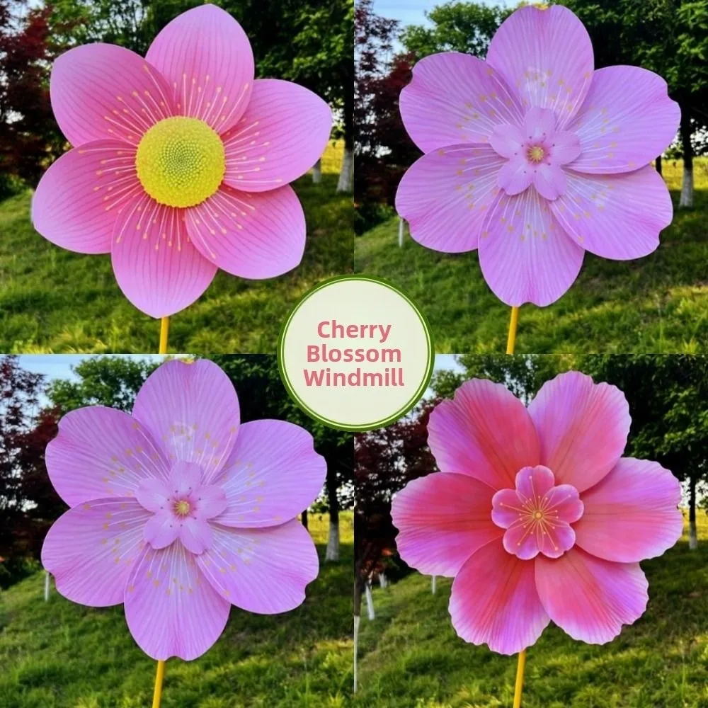 1pc/2 pçs multiestilos girando girador de vento moinho de vento colorido flor de cerejeira grande plataforma giratória moinho de vento piquenique decoração diâmetro 35cm