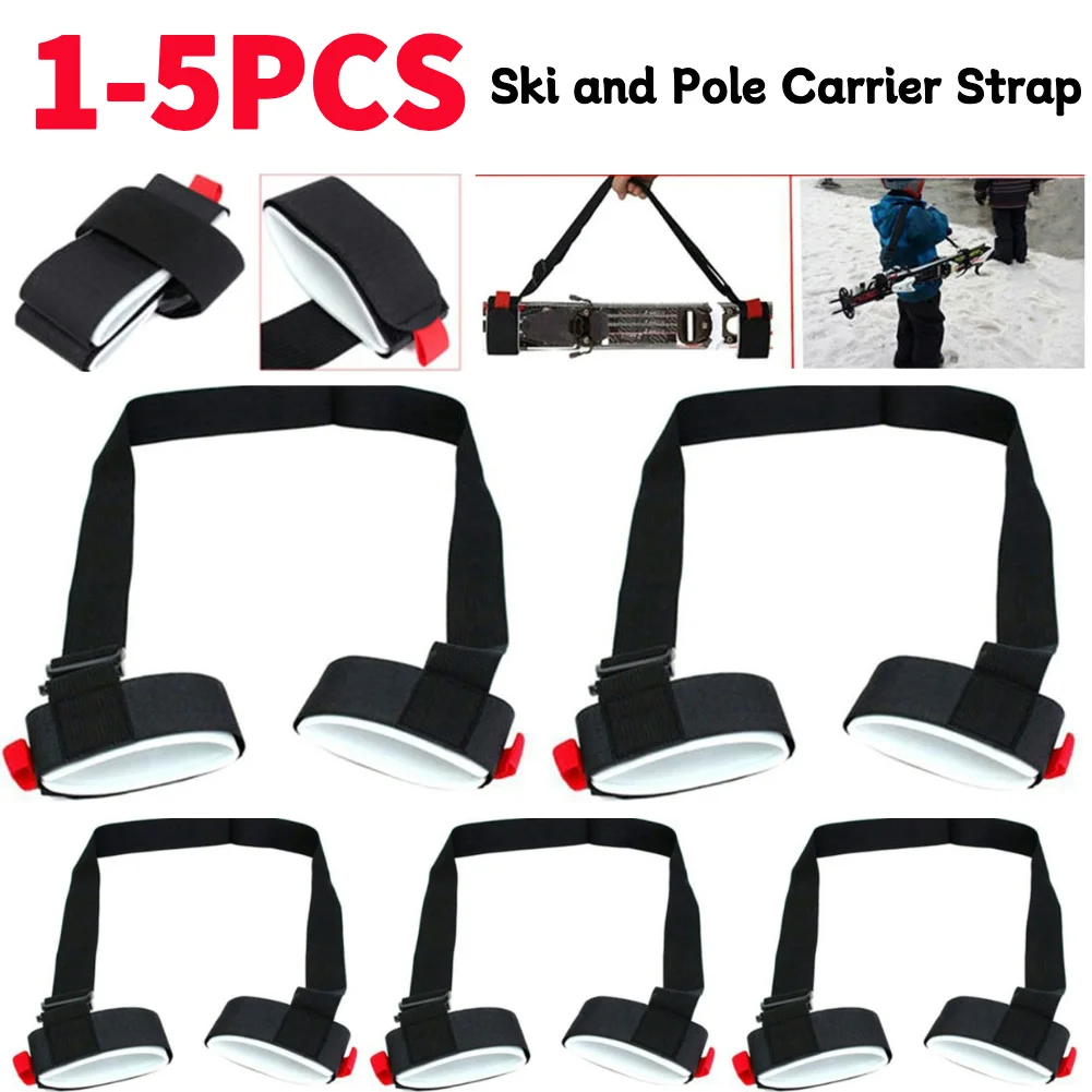 1-5Pcs Ski and Pole Carrier Strap Adjustable Ski Shoulder Carrier Strap Ski Strap & Pole Carrier Kid Adult Snowboard Carry Strap