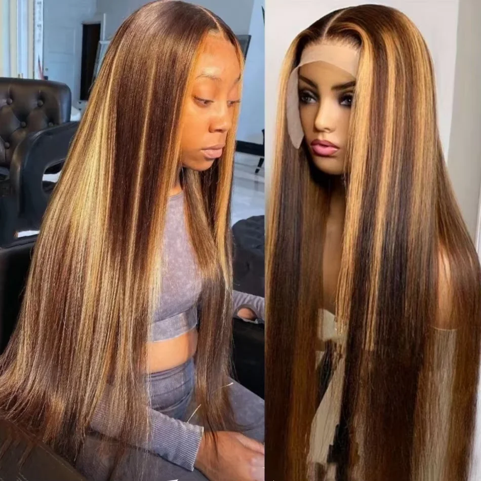 

16-34 дюймов Медовый Блондин Омбре Коричневый Цвет Кости Прямой Выделенный 13x4 Парик Фронта Шнурка Человеческих Волос Парик Бразильские Волосы P4/27 1