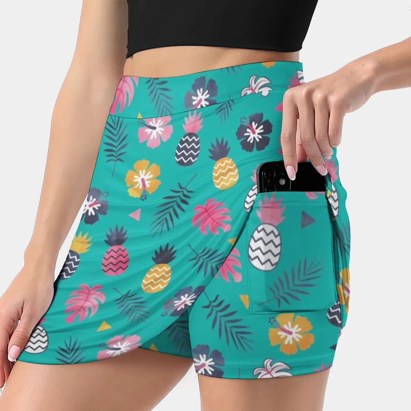 Forever Summer Tropical Pattern On Mint Green Women Sports Skirt Tennis Golf Dance Fitness Running Yoga Skirts Cute Summer