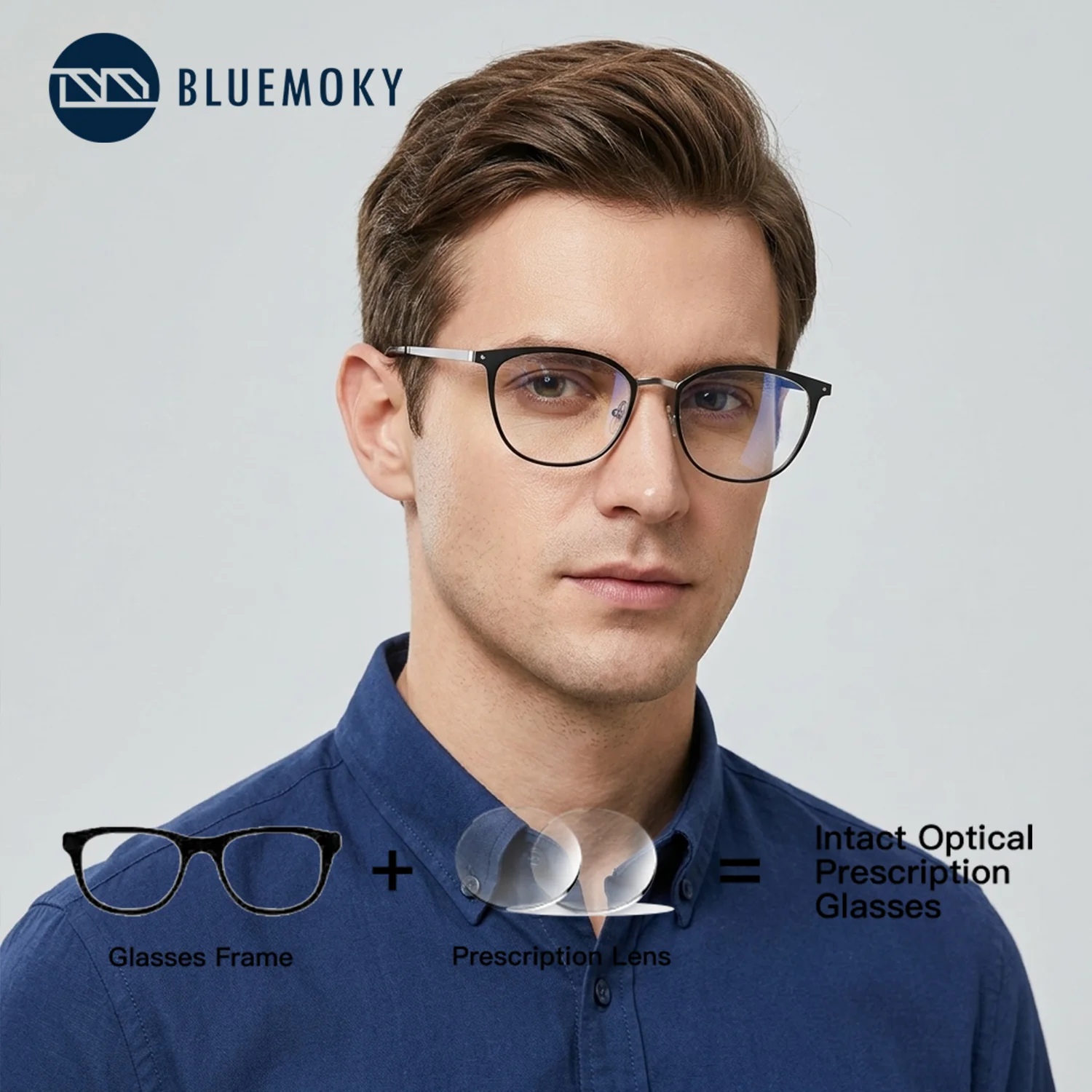 

BLUEMOKY Metal Custom Prescription Glasses Man Square Myopia Photochromic Anti Blue Light Optical Eyeglasses
