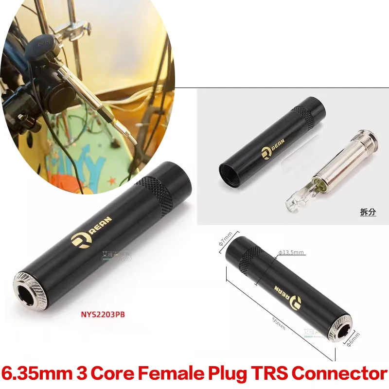 Neutrik REAN 6.35mm 2/3 Pole Stereo Gold-Plated 1/4 Inch Mono Headset Audio Microphone Solder TRS Speaker Guitar TS Connector