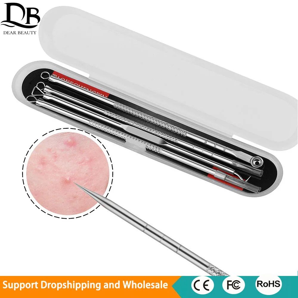 4 stk/set Acne Smet Remover Comedondrukker Zwarte Stippen Cleaner Naalden Set Zwarte Vlekken Porie Cleanser Tool