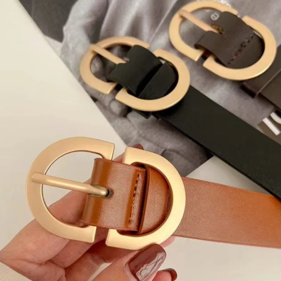 1pc Women\'s belt fashion trend alloy needle buckle shape simple PU leather decorative waistband students daily casual wear