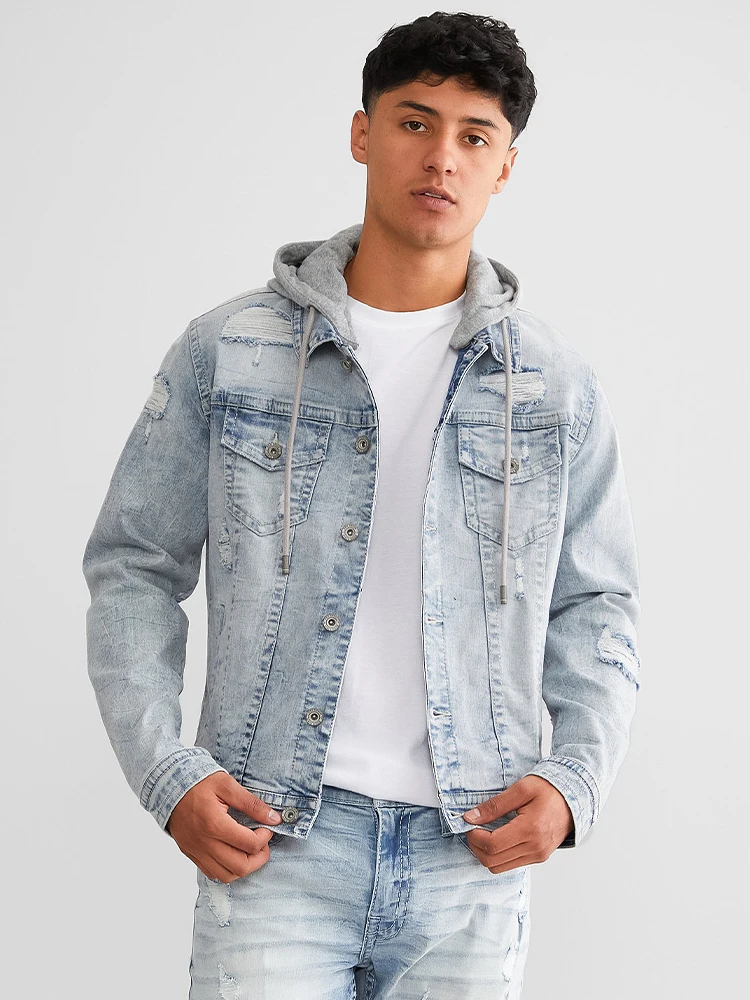 

Мужская джинсовая куртка BKE Heavyweight Workwear в американском уличном стиле для мотоциклистов, большие размеры, хлопок, полиэстер, спандекс, весна-осень