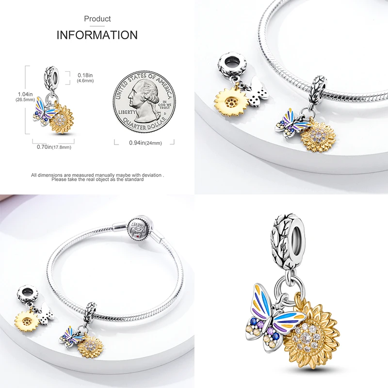 Nieuw In 925 Sterling Zilveren Mode Gouden Zonnebloemen Hart Bedels Kralen Fit Pandora 925 Originele Armbanden Diy Sieraden Geschenken