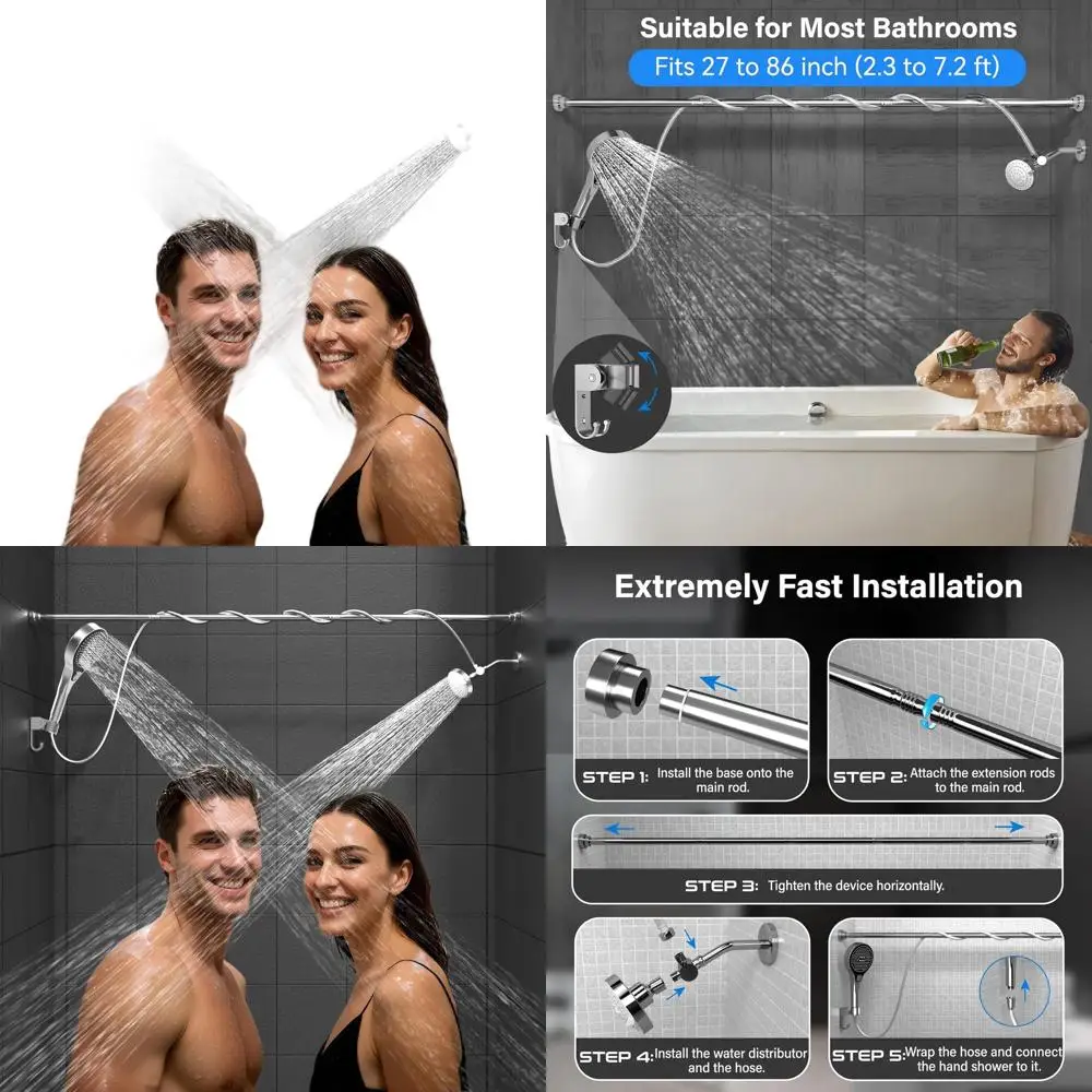 

Двойная душевая система для пар с ручным распылителем, 3 режима для ванной комнаты на двоих - хромированная отделка