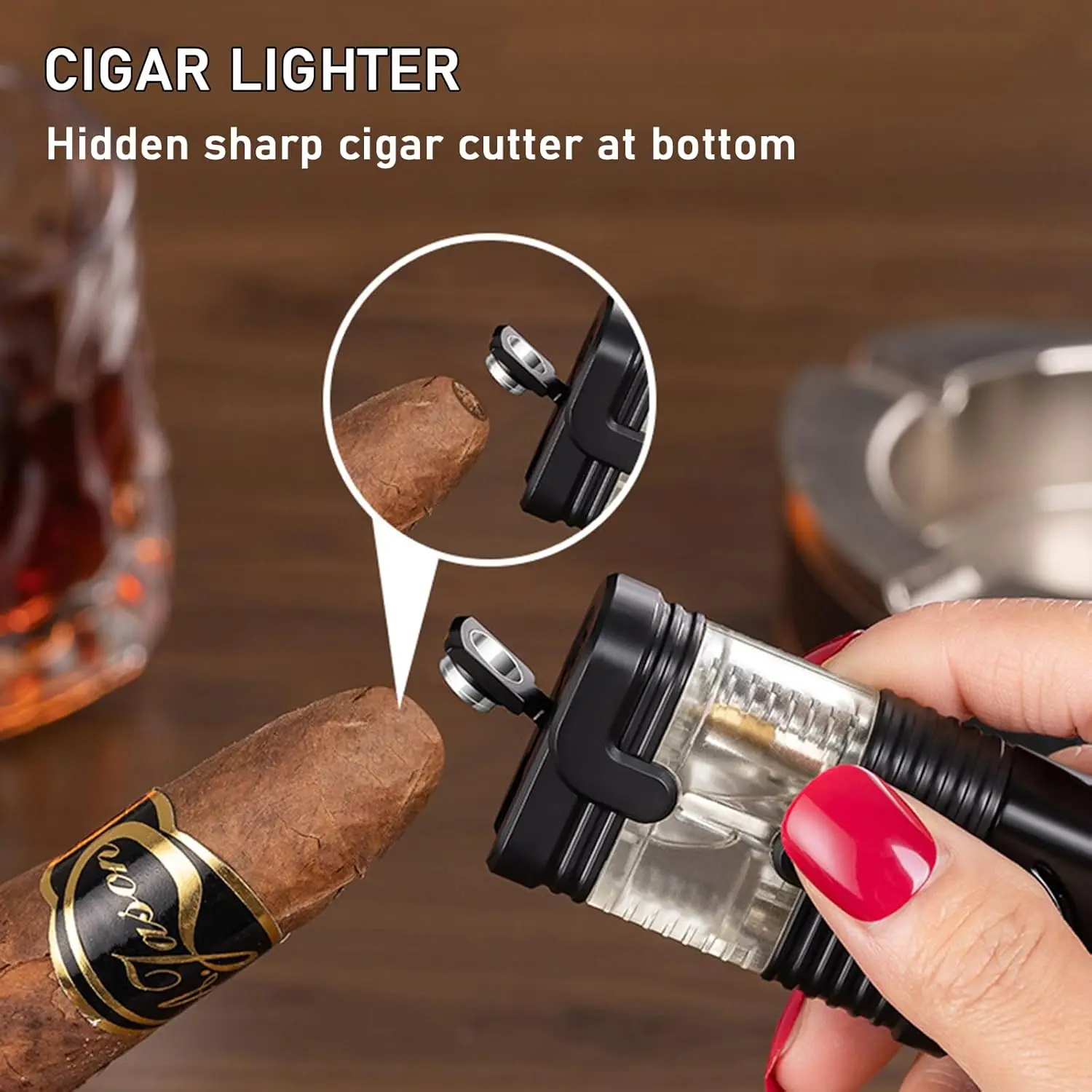 Cigar lighter windproof three flame inflatable lighter butane gas lighter outdoor convenient igniter with cigar cutter men gift