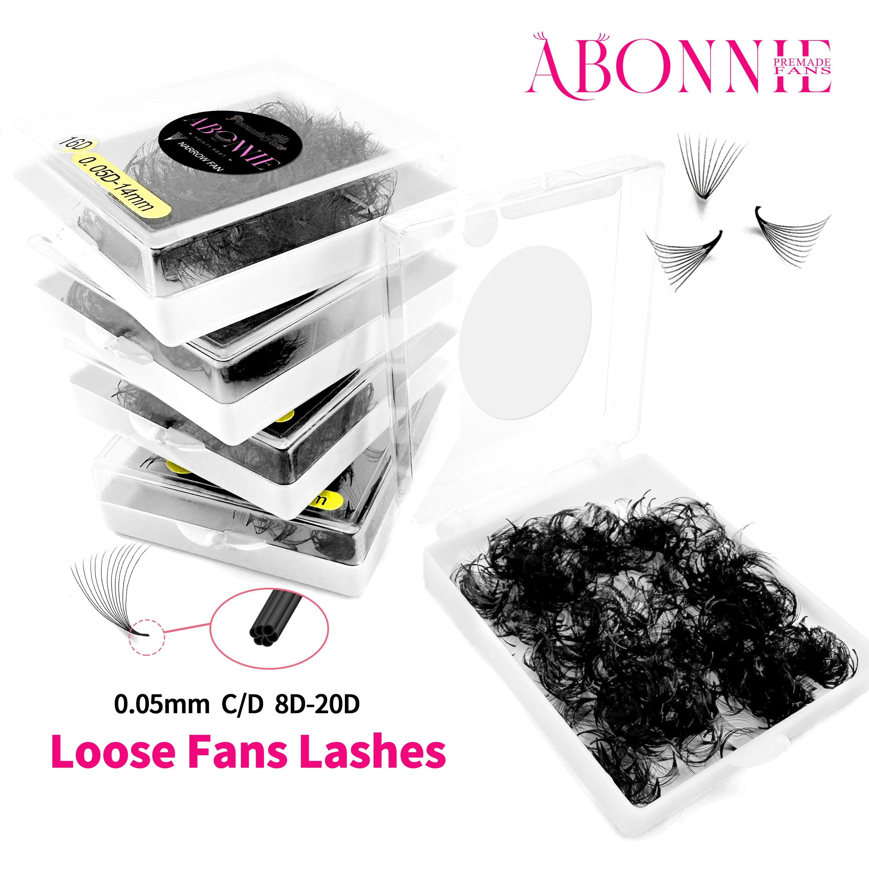 

ABONNIE 500 Premade Narrow Fans Bouquet Eyelashes 8D-20D Pointy Base Mid Stem Promade Loose Fans Eyelash