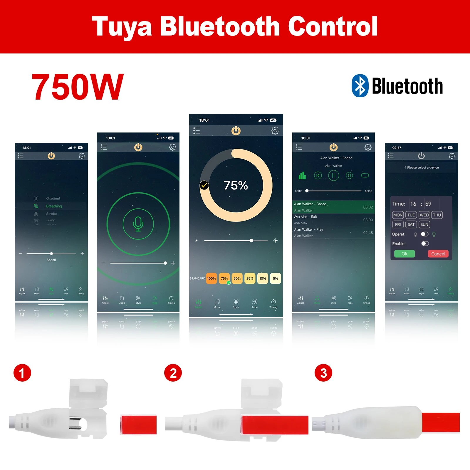 COB LED Strip Dimmer Controller 110V-240V WIFI/Bluetooth/RF Touch Panel For W10-11mm x H5-6MM Single Color COB Neon Strip Light