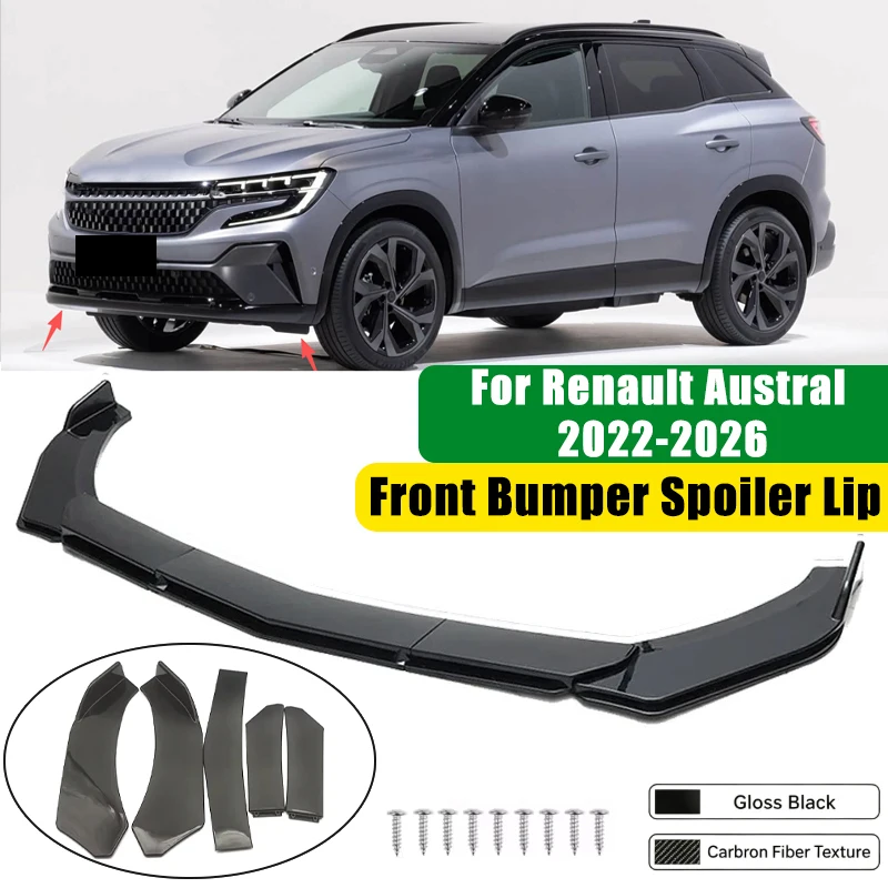 For Renault Austral 2022-2026 5Pcs ABS Car Front Bumper Lip Spoiler Splitter Body Kit Canard Tuning Accessories