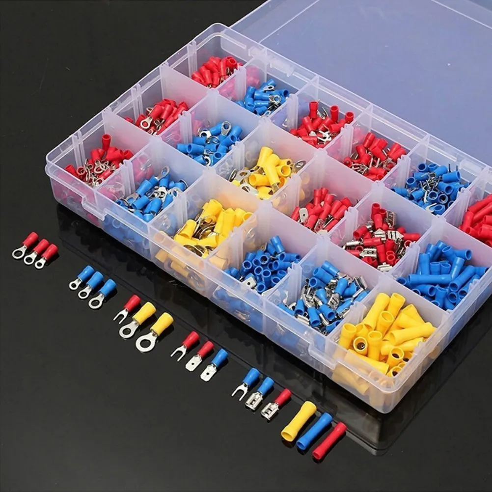 

1200 pcs Insulated Wire Terminal Crimp Connector Kit Butt Spade Set Color Coded For Marine Auto Wiring Storage Box Included