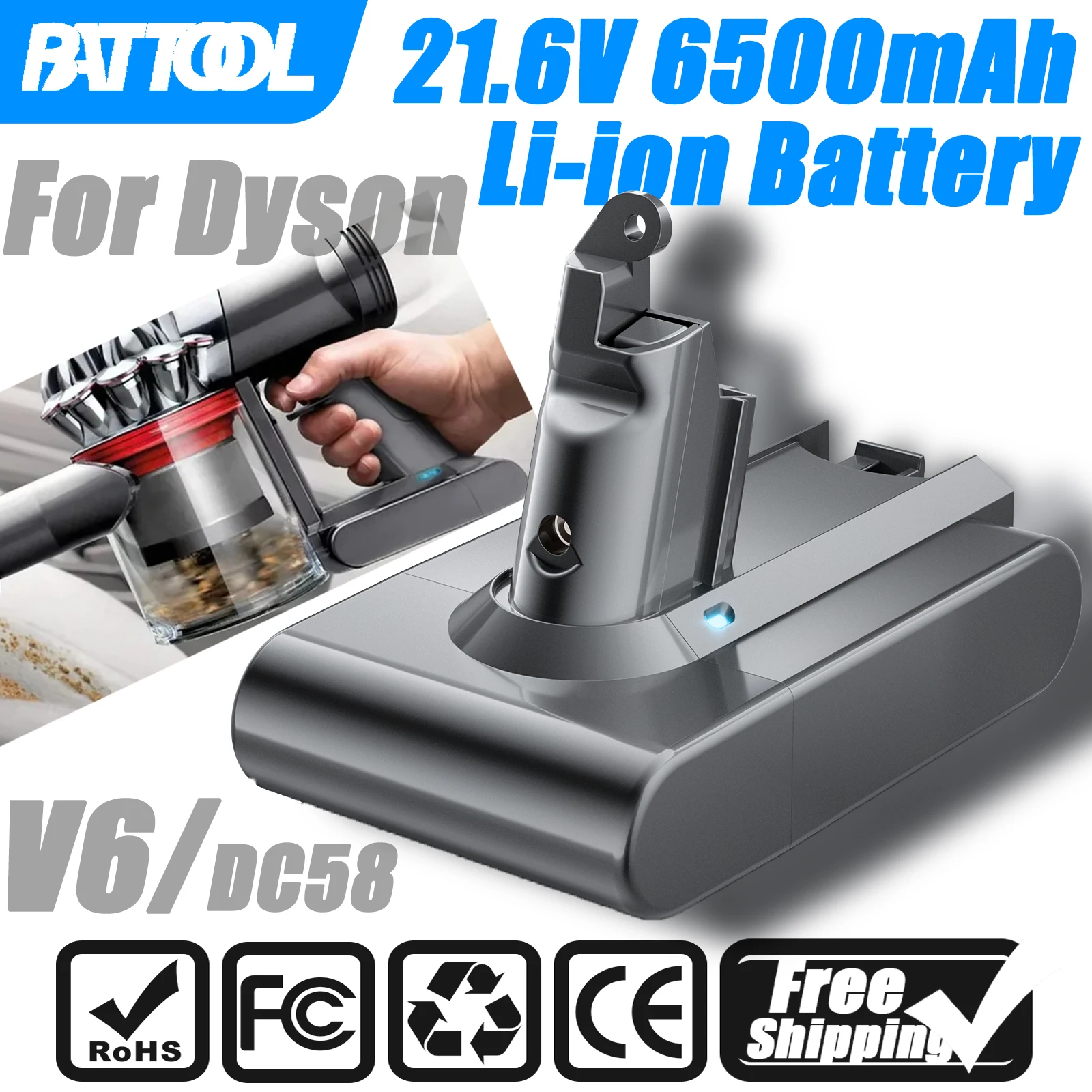 BATOOL 21 6 В 6500 мАч для пылесоса Dyson V6 аккумулятор DC58 DC59 DC62 SV03 SV04 SV05 SV06 SV07 650 770 абсолютный