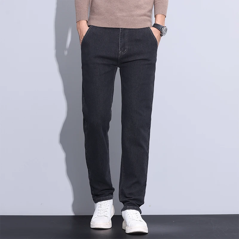 럭셔리 가을 겨울 코튼 블렌드 남성용 청바지 비즈니스 스트레이트 데님 팬츠 워크 오피스 트라우저 남성 플러스 사이즈 40 브랜드