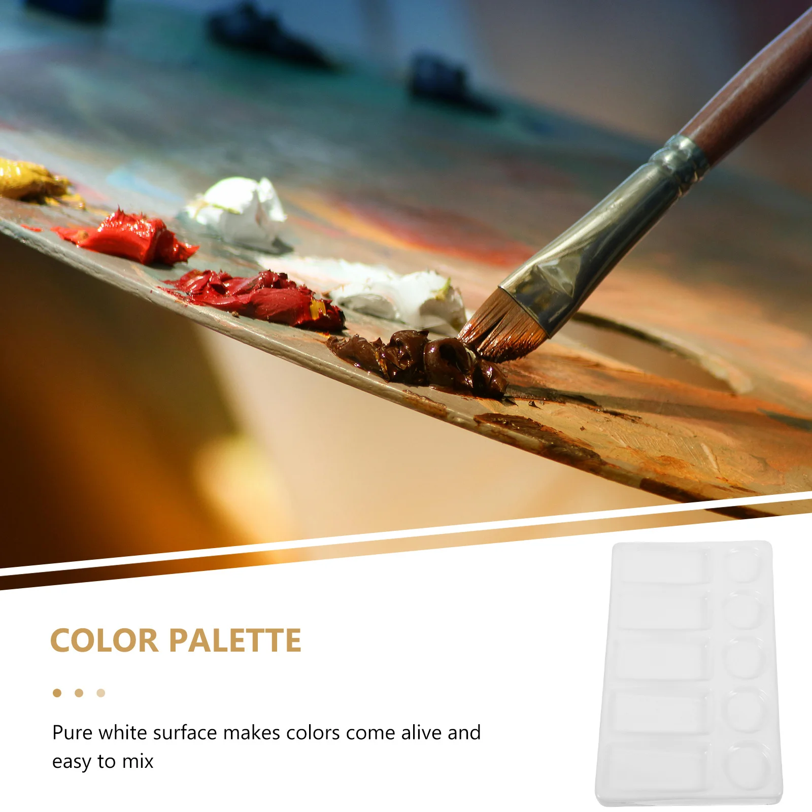 

10-Well Rectangular Plastic Palette White Imitation Ceramic Surface for Watercolor Gouache Acrylic Oil Painting Artist Mixing