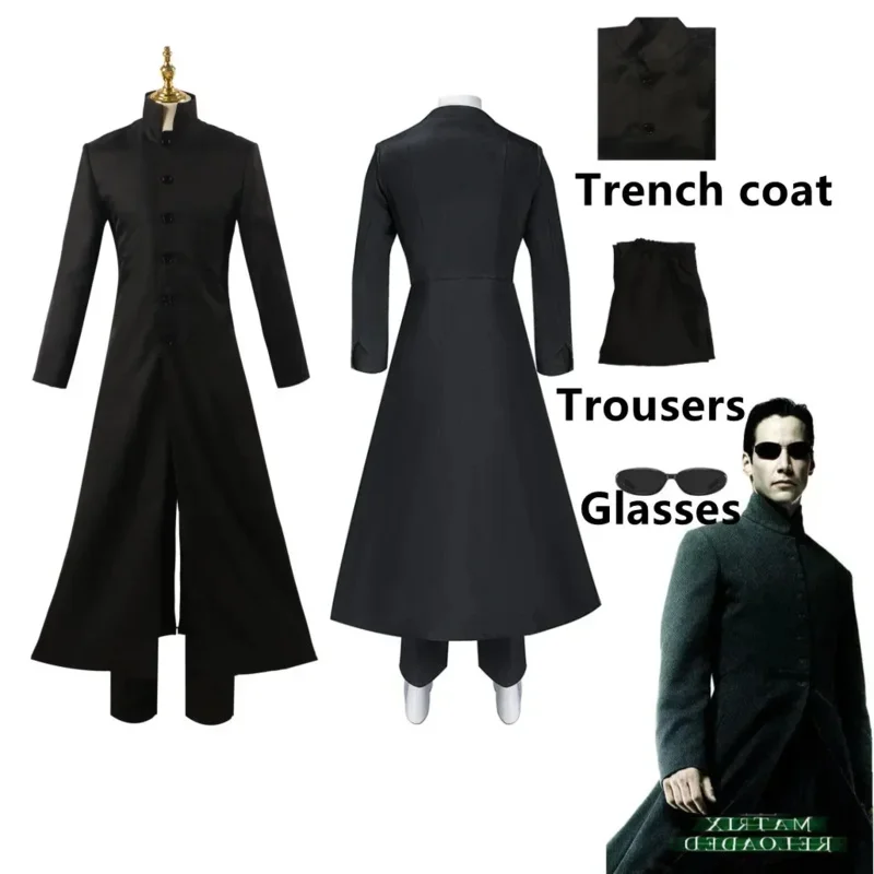 

2025 New Costom Made Matrix Cosplay Costume Neo Black Men Women Long Trench Coat Jacket Uniform Halloween Party Stage Perfor ★☆★