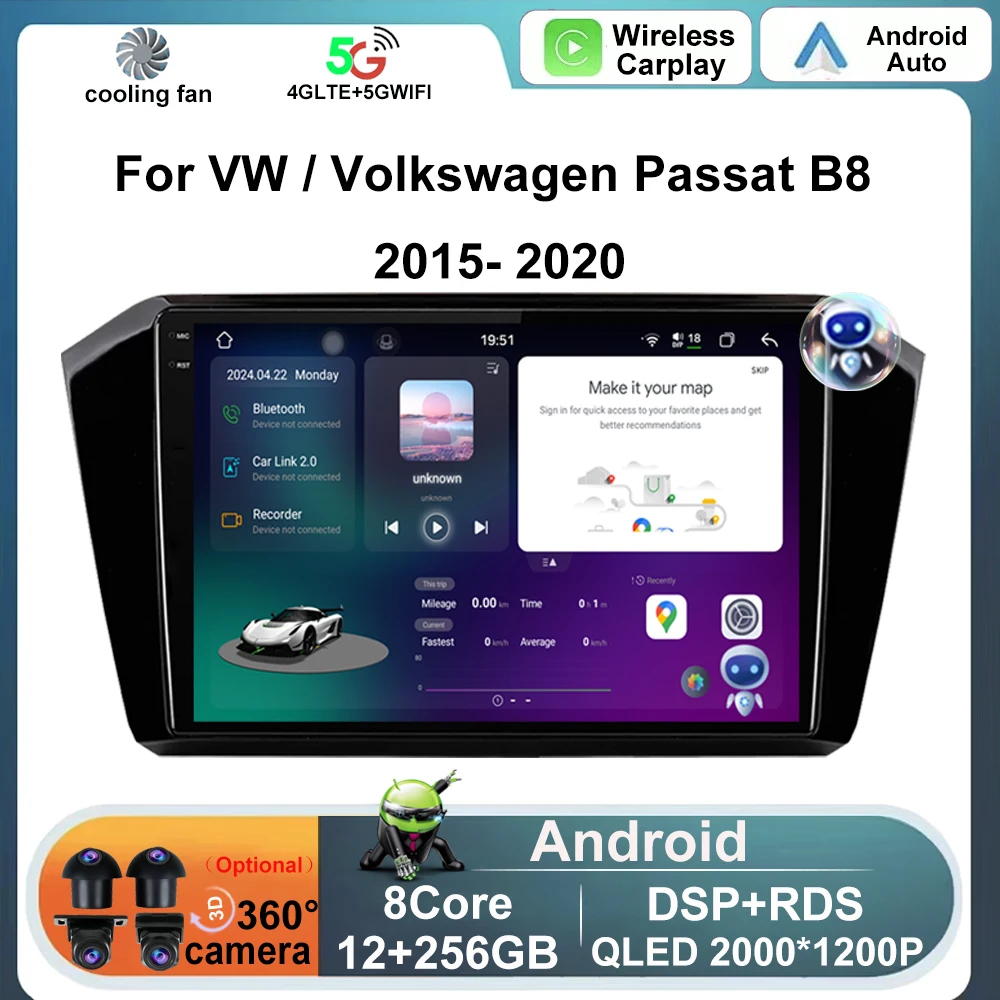 

Car Radio 10" QLED Screen Android 14 For VW / Volkswagen Passat B8 2015- 2020 Autoradio GPS Multimedia Wireless Carplay No 2Din