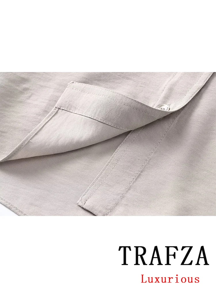 TRAFZA Vintage Casual Chic Women Suit Solid Turn-down Collar Single Breasted Blouse Loose Pants Fashion 2024 Holiday Summer Sets