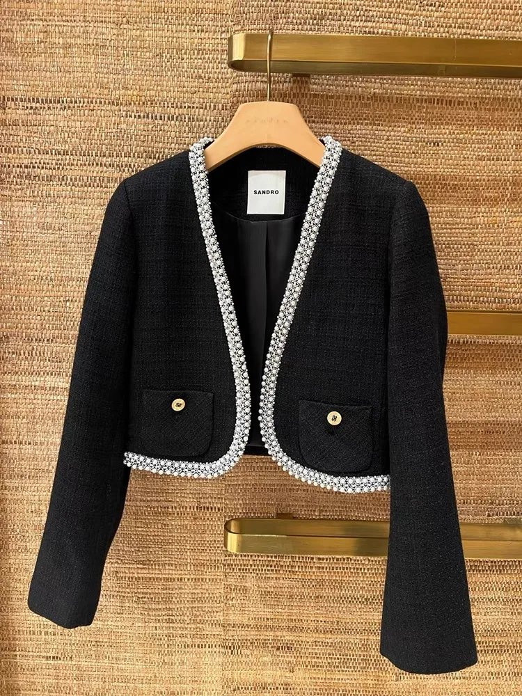 

Bla Color Blo Heavy Embroidery Woolen Jaet ort Skirt Long Pants Set Ele Autumn Winter Commute Sle Cotton Coat