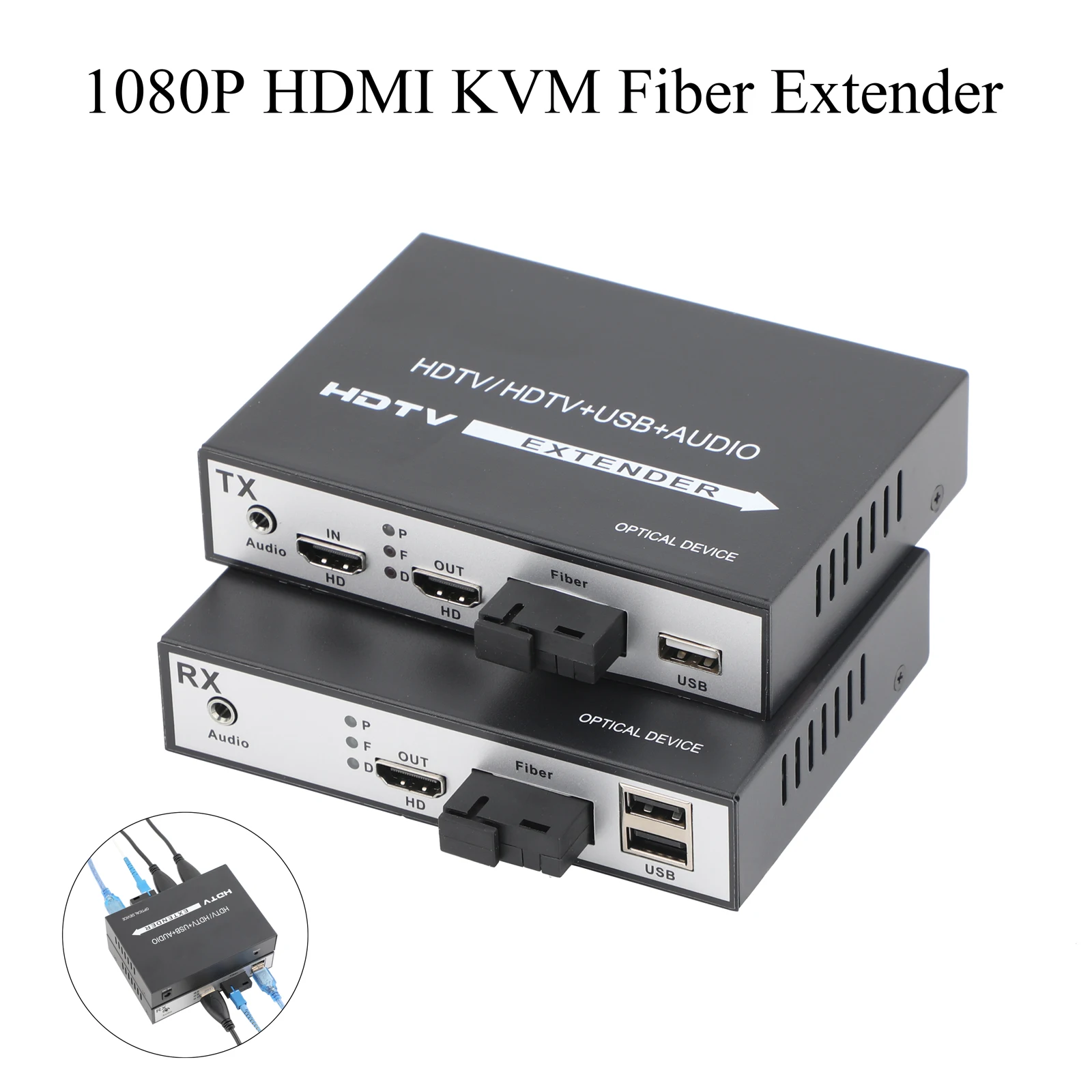 1080P HDMI KVM Optical Transceiver FC Interface Audio/Video Converter Loop-through Output USB Mouse/Keyboard US/EU Plug for HDTV