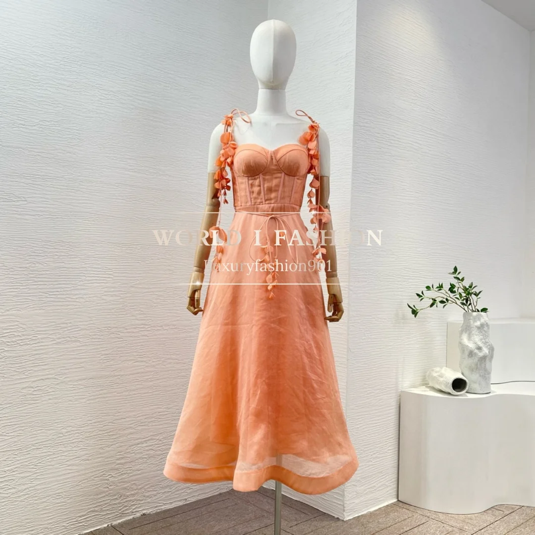 

2024 New Collection High Quality Sleeveless Women Pink Midi Dresses As Picutres