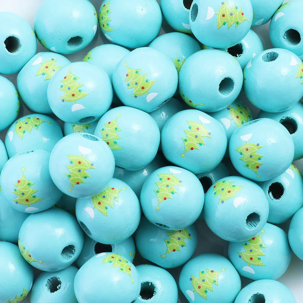 Assorted Printed Christmas Wooden Beads