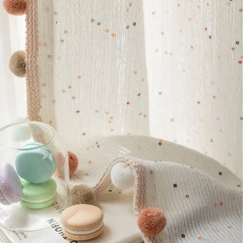 Custom  Size Fashion Candy Sequins Korean Dopamine Girls Elegant Modern Curtains for Living Dining Room Bedroom Decor Window