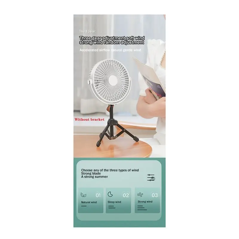 【SPECIAL OFFER】Outdoor Camping Tent Ceiling Fan 3000MAh Rechargeable 3-Gear Suspended Mosquito Net Desktop Fan in Dormitory-Blac