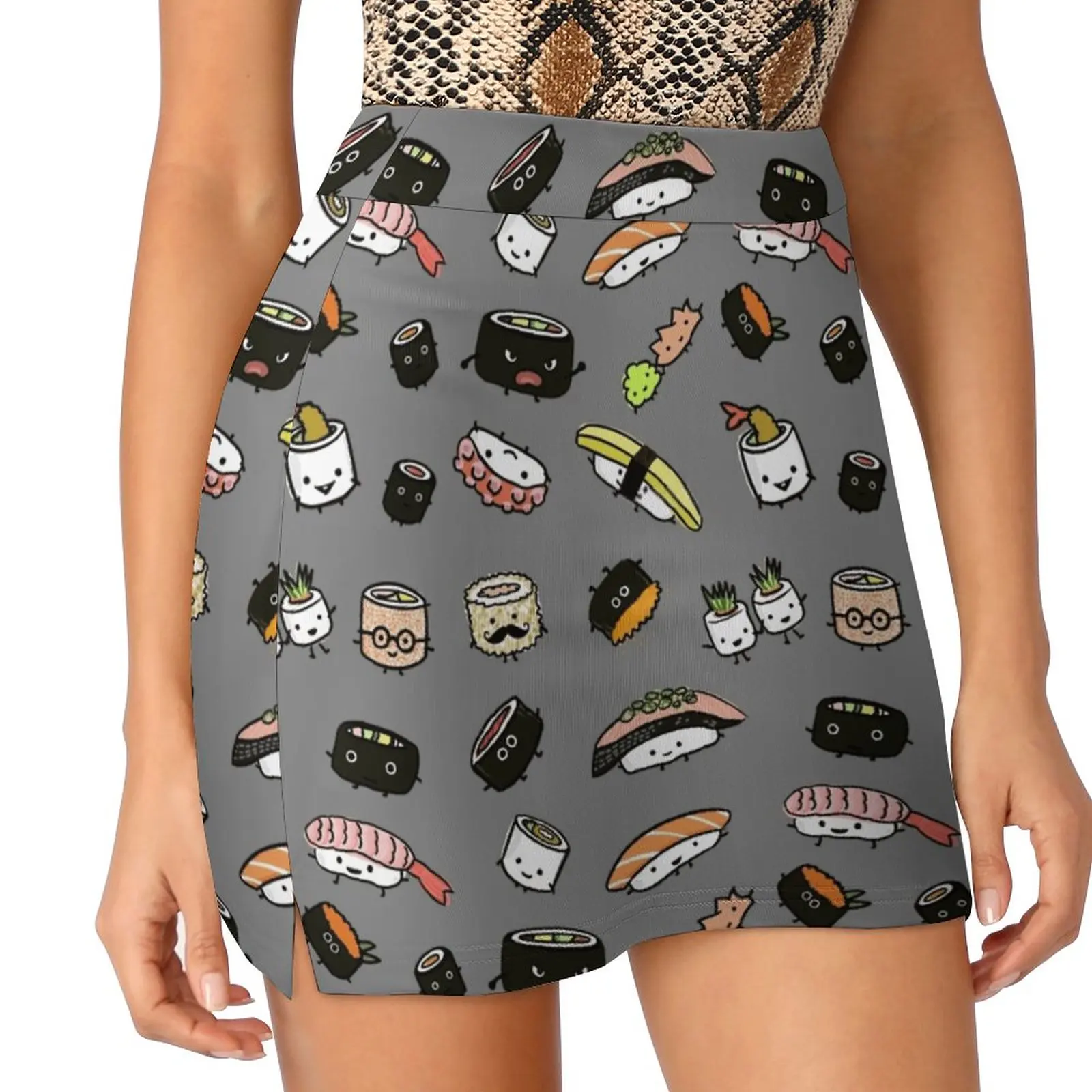 Kawaii Sushi Party Skirts Woman Fashion 2022 Pant Skirt Mini Skirts Office Short Skirt Sushi Sashimi Sushi Bar Salmon Raw Fish