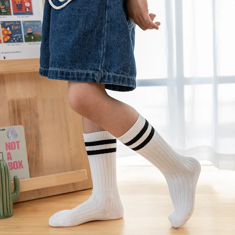 1-12y Cotton Children Socks for Baby Fashion Black and White Stripes Girls Knee Long Socks Summer Breathable School Sports Socks