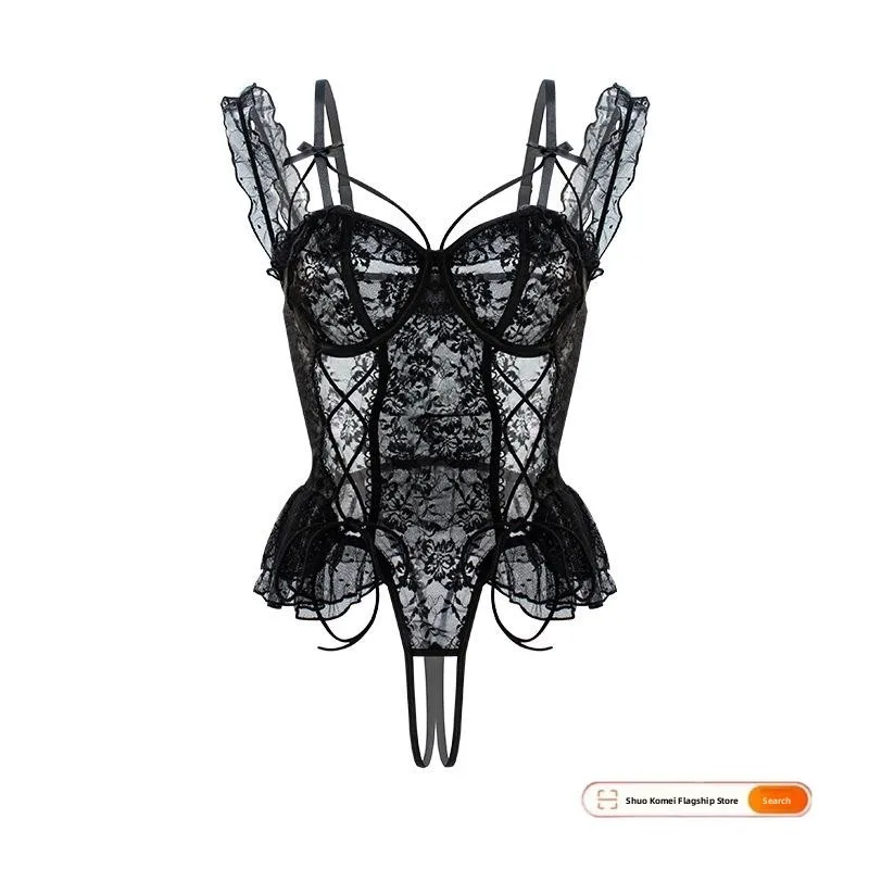 

Sexy Lace Trim ter Ne Slip Dr with Bow Tie See tough Me Low Waist Swimsuit Pure Temptation Summer Wear