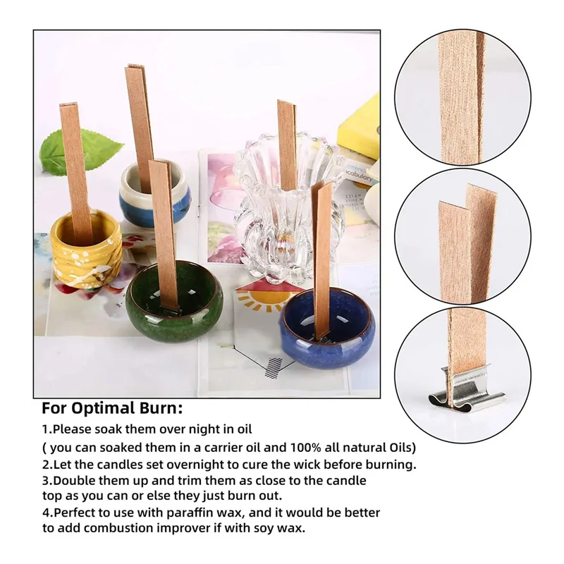 

AS94-500 упаковок деревянных фитилей для изготовления свечей, 6-дюймовые деревянные фитили взрыва/фитильоны для свечей бездымные с металлическим зажимом