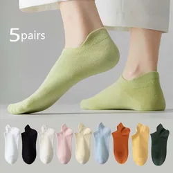 5 Pairs Women Socks Candy Color Breathable Sports Socks Solid Color Boat Socks Comfortable Cotton Ankle Socks