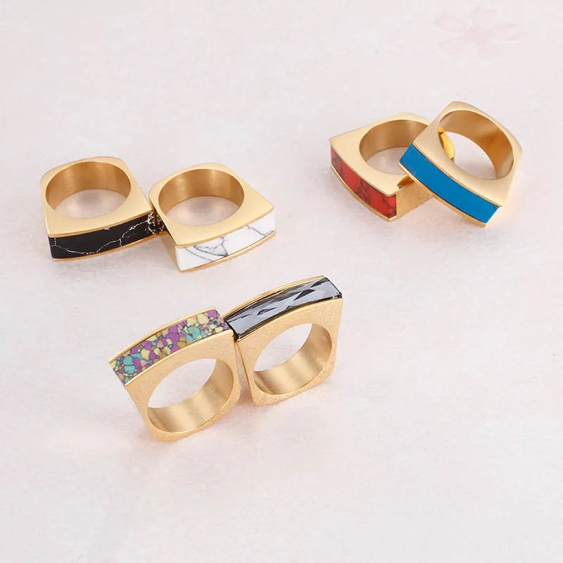 Fashion Colorful Stone Stainless Steel Rings For Women Gold Color Crystal Wedding Party Jewelry