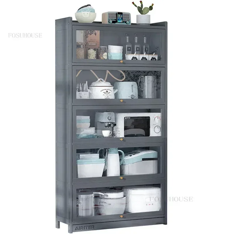 

Современные бамбуковые кухонные шкафы для хранения кухонной утвари и посуды, многоуровневая полка с откидной дверцей