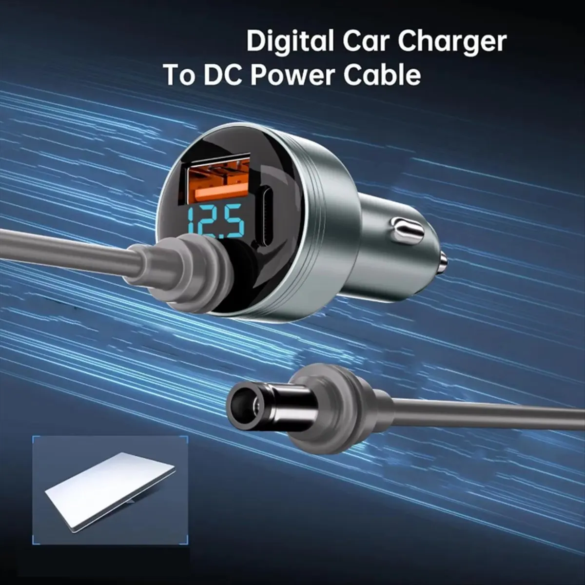 

Автомобильное зарядное устройство для Mini с DC 5521 USB-C QC 3.0 Многопортовый адаптер для быстрой зарядки с кабелем 2 м 16AWG