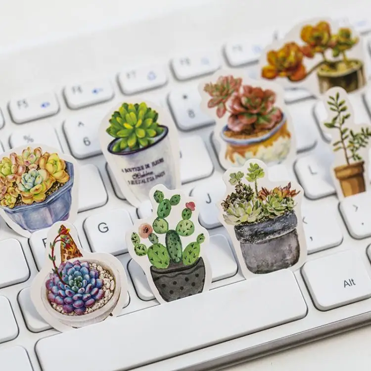 50 Pcs Cactus Succulent Plant Mini Paper Stickers Cute Potted Plant Decals For Laptops And Phones Scrapbook Planner Diary Album