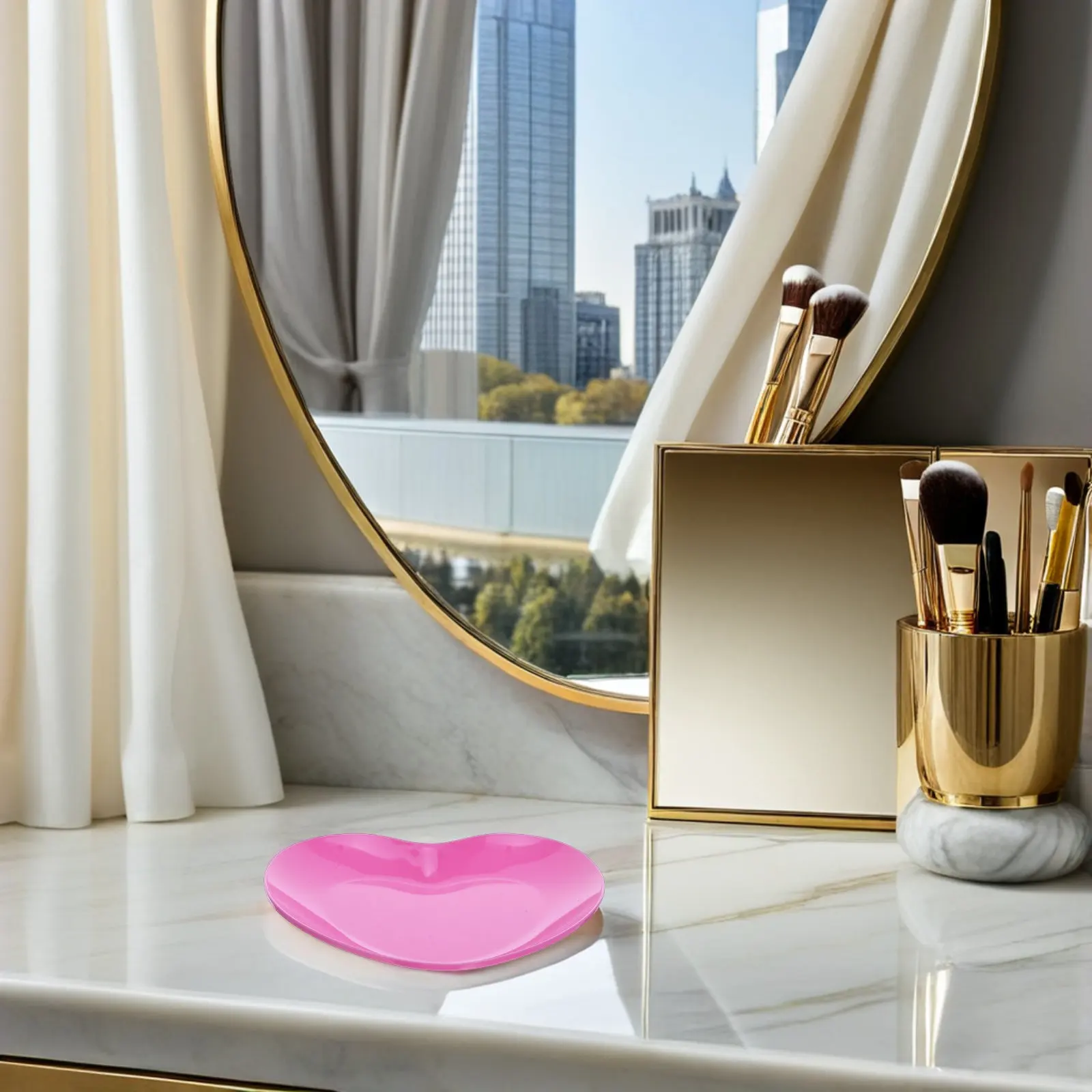 

4Pcs Heart Shaped Jewelry Tray Pink Stainless Steel Trinket Dish Vanity Organizer for Rings Earrings Necklaces Perfume Display